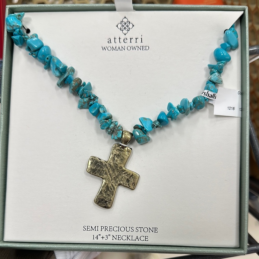 Turquoise and Gold Cross Necklace
